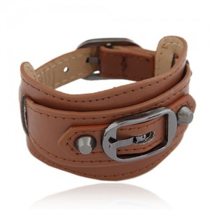 Belt Buckle Design Fashion Bracelet - Brown
