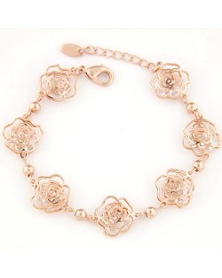 Korean Fashion Cubic Zirconia Inlaid Hollow Roses Golden Bracelet