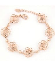 Korean Fashion Cubic Zirconia Inlaid Hollow Roses Golden Bracelet