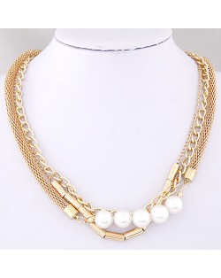 Triple Layers Various Chain with Pearls Decoration Fashion Necklace