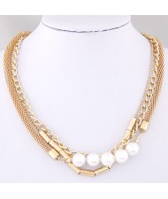 Triple Layers Various Chain with Pearls Decoration Fashion Necklace