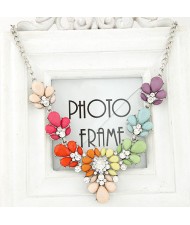 Spring Floral Cluster Patterns Rhinestone Alloy Necklace - Multicolor