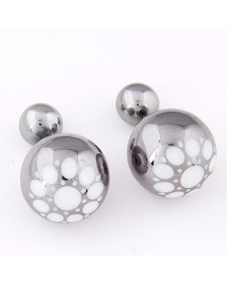 White Flower Pattern Prints Big and Small Balls Fashion Earrings - Gray