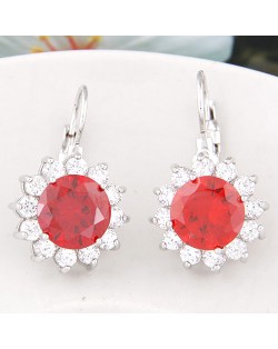 Korean Fashion Cubic Zirconia Sunflower Earrings - Red