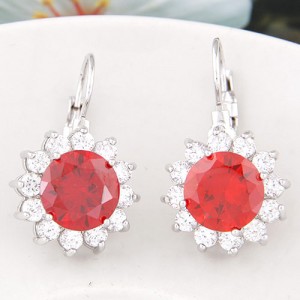 Korean Fashion Cubic Zirconia Sunflower Earrings - Red