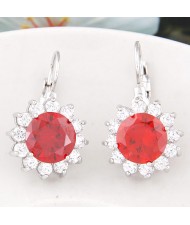 Korean Fashion Cubic Zirconia Sunflower Earrings - Red