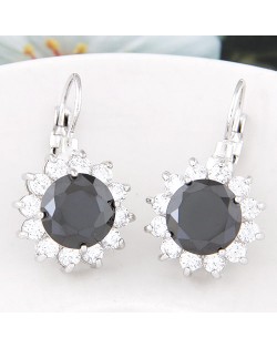 Korean Fashion Cubic Zirconia Sunflower Earrings - Gray