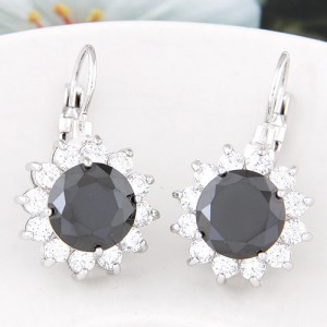 Korean Fashion Cubic Zirconia Sunflower Earrings - Gray