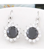 Korean Fashion Cubic Zirconia Sunflower Earrings - Gray