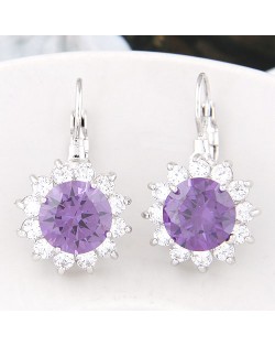 Korean Fashion Cubic Zirconia Sunflower Earrings - Violet