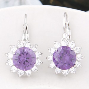 Korean Fashion Cubic Zirconia Sunflower Earrings - Violet