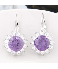 Korean Fashion Cubic Zirconia Sunflower Earrings - Violet