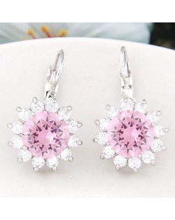 Korean Fashion Cubic Zirconia Sunflower Earrings - Pink