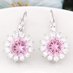 Korean Fashion Cubic Zirconia Sunflower Earrings - Pink