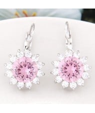 Korean Fashion Cubic Zirconia Sunflower Earrings - Pink