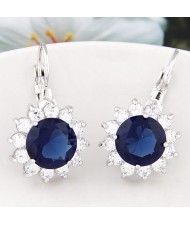 Korean Fashion Cubic Zirconia Sunflower Earrings - Ink Blue