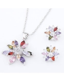 Cubic Zirconia Embedded Floral Style Platinum Plating Copper Necklace and Earrings Set - Multicolor