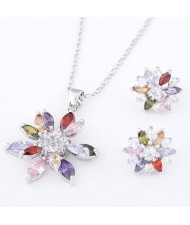 Cubic Zirconia Embedded Floral Style Platinum Plating Copper Necklace and Earrings Set - Multicolor