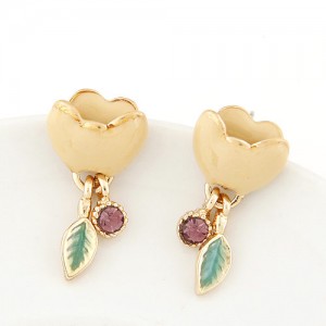 Korean Fashion Rhinestone Inlaid Opal Chrysanthemum Necklace - Beige