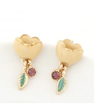 Korean Fashion Rhinestone Inlaid Opal Chrysanthemum Necklace - Beige