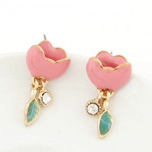 Korean Fashion Rhinestone Inlaid Opal Chrysanthemum Necklace - Pink
