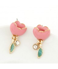 Korean Fashion Rhinestone Inlaid Opal Chrysanthemum Necklace - Pink