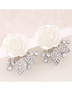 Rhinestone Inlaid Leaves Shell Rose Fashion Earrings