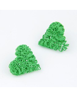Spray Paint Wire Weaving Heart Design Ear Studs - Green