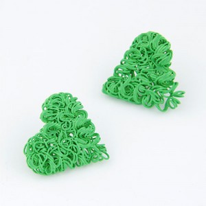 Spray Paint Wire Weaving Heart Design Ear Studs - Green