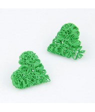 Spray Paint Wire Weaving Heart Design Ear Studs - Green