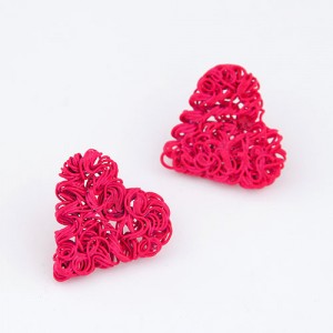 Spray Paint Wire Weaving Heart Design Ear Studs - Rose