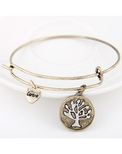 Vintage Tree of Life Plate with Love Heart Pendant Bangle - Copper