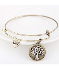 Vintage Tree of Life Plate with Love Heart Pendant Bangle - Copper
