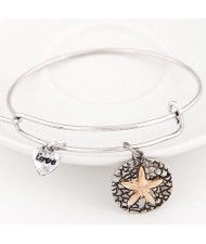 Vintage Starfish Plate with Love Heart Pendant Bangle - Silver