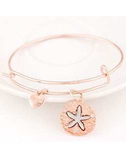 Vintage Starfish Plate with Love Heart Pendant Bangle - Rose Gold