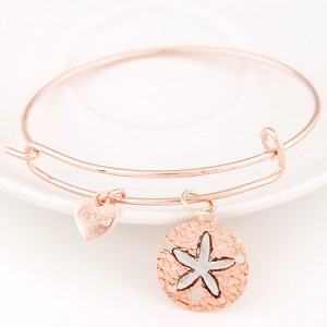 Vintage Starfish Plate with Love Heart Pendant Bangle - Rose Gold
