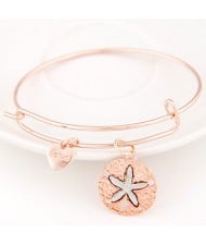 Vintage Starfish Plate with Love Heart Pendant Bangle - Rose Gold