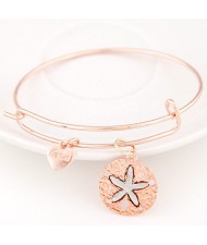 Vintage Starfish Plate with Love Heart Pendant Bangle - Rose Gold