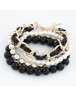 Multiple Layers Various Beads and Weaving Chain Design Bracelet - Black