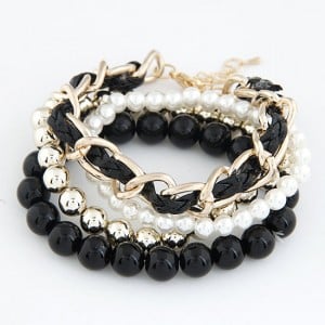 Multiple Layers Various Beads and Weaving Chain Design Bracelet - Black