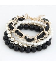 Multiple Layers Various Beads and Weaving Chain Design Bracelet - Black