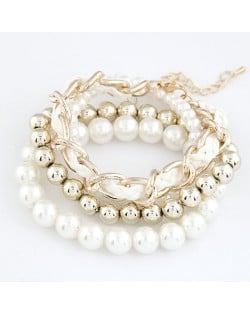 Multiple Layers Various Beads and Weaving Chain Design Bracelet - White