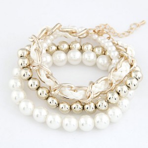 Multiple Layers Various Beads and Weaving Chain Design Bracelet - White