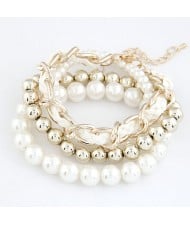 Multiple Layers Various Beads and Weaving Chain Design Bracelet - White