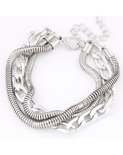 Mixed Chain Fashion Alloy Bracelet - Silver