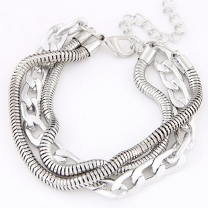 Mixed Chain Fashion Alloy Bracelet - Silver