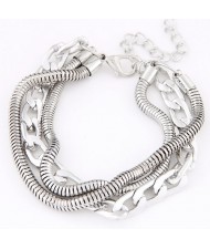 Mixed Chain Fashion Alloy Bracelet - Silver