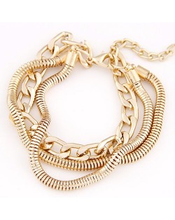 Mixed Chain Fashion Alloy Bracelet - Golden