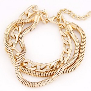Mixed Chain Fashion Alloy Bracelet - Golden