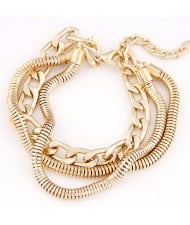 Mixed Chain Fashion Alloy Bracelet - Golden
